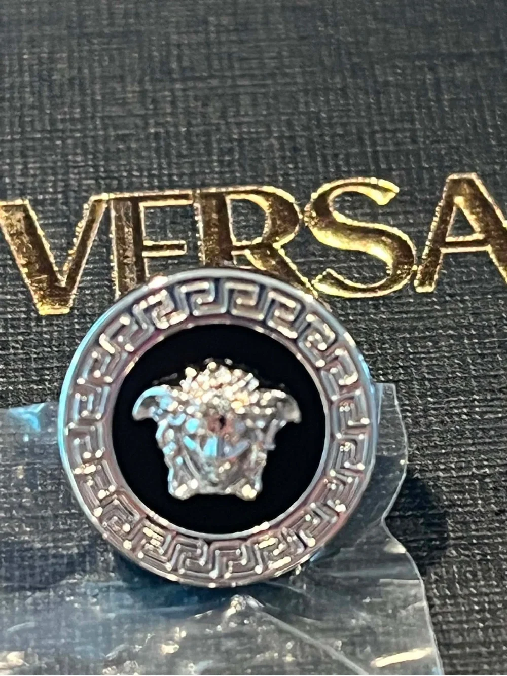 Versace Silver-tone Black Medusa Stud Earrings